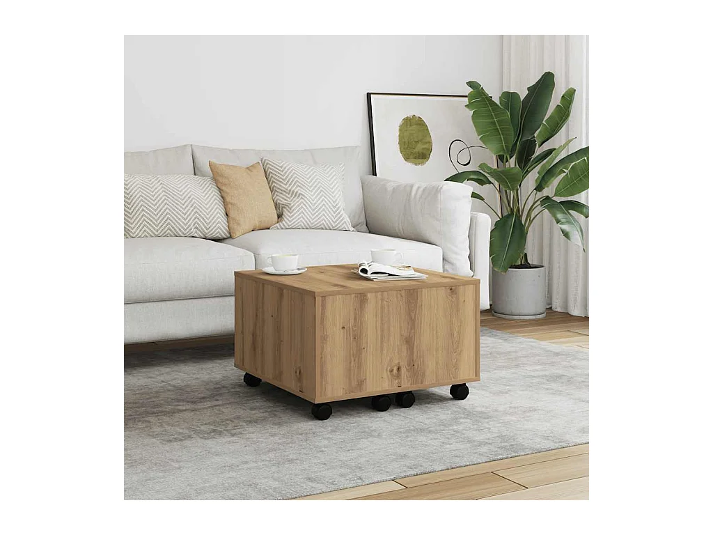 Table basse chêne artisanal 60x60x38 cm bois d'ingénierie