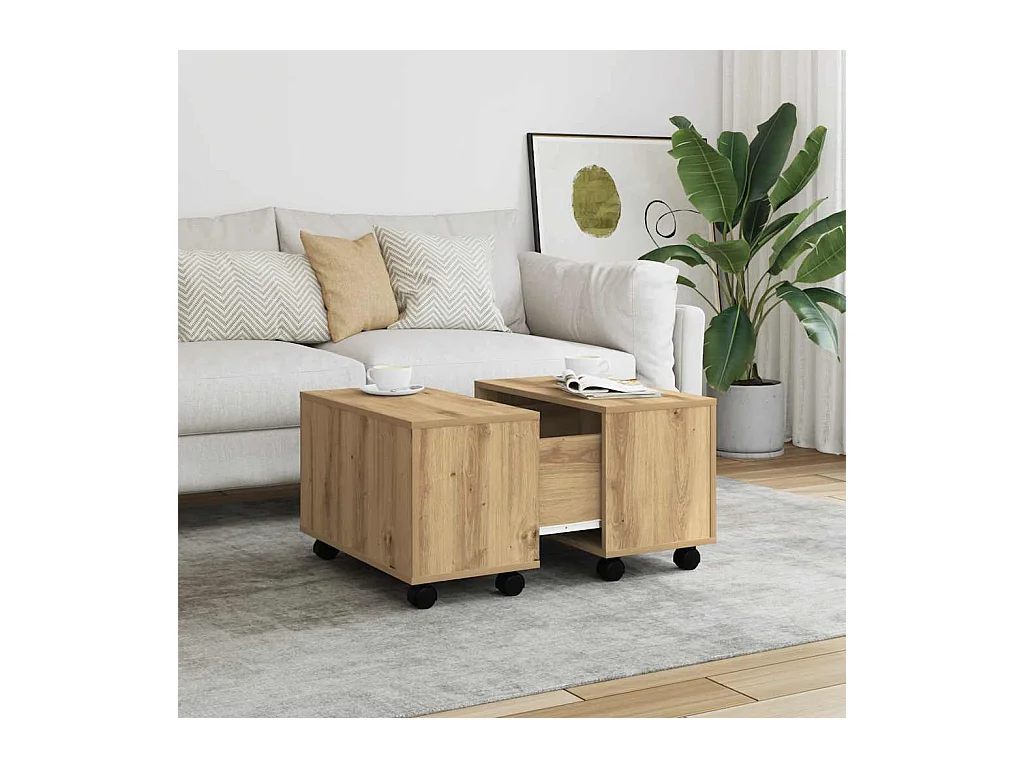 Table basse chêne artisanal 60x60x38 cm bois d'ingénierie