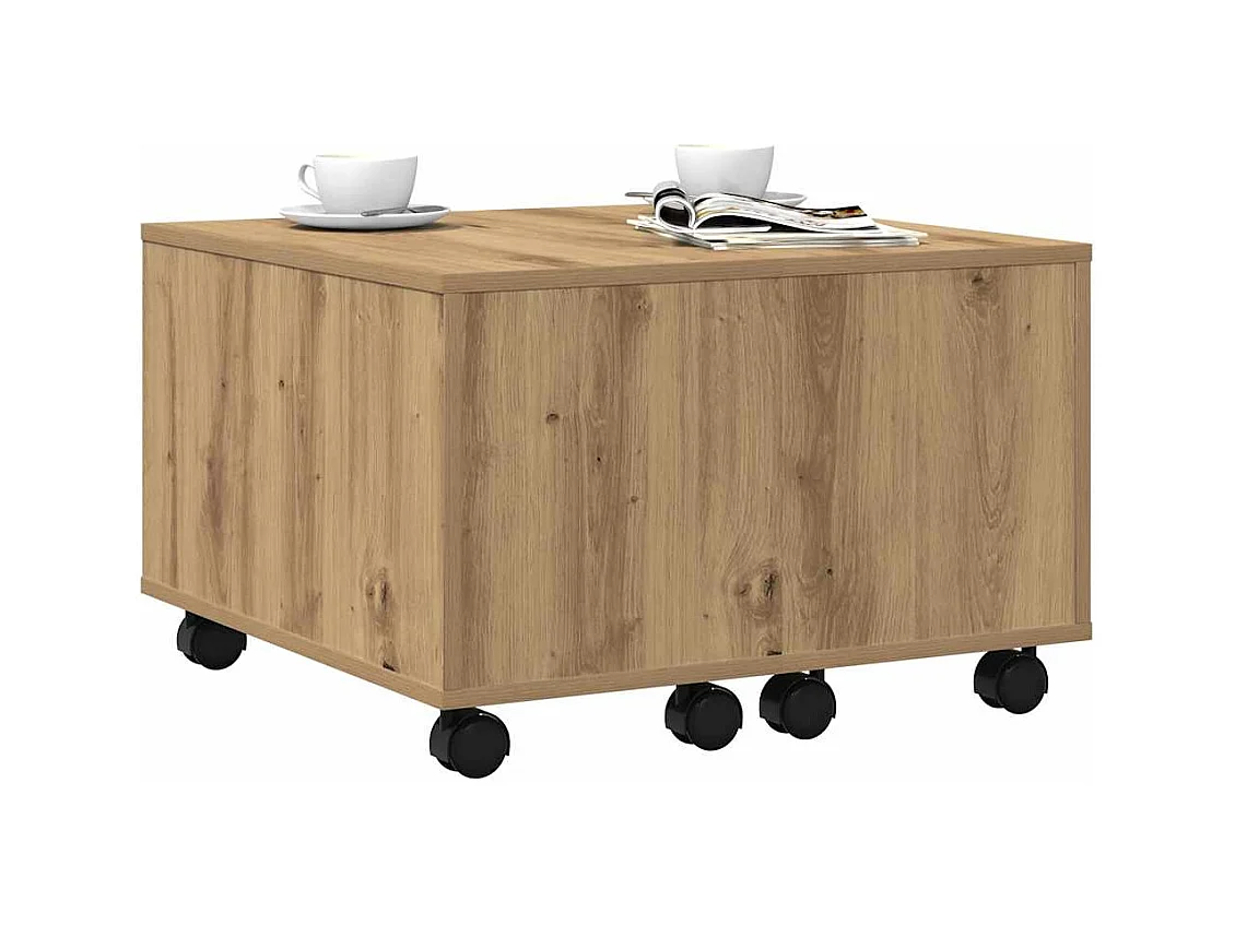 Table basse chêne artisanal 60x60x38 cm bois d'ingénierie