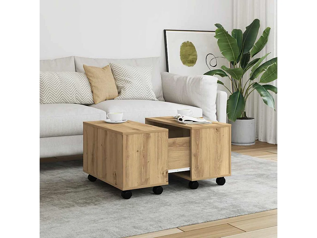 Table basse chêne artisanal 60x60x38 cm bois d'ingénierie