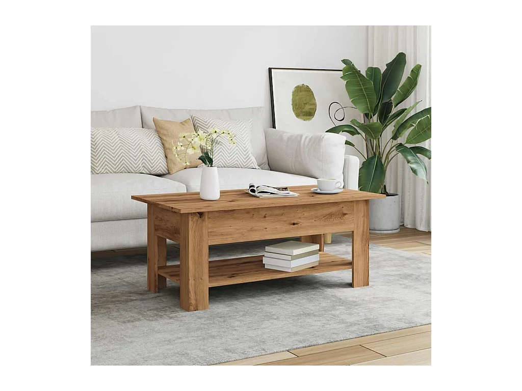 Table basse chêne artisanal 102x55x42 cm bois d'ingénierie