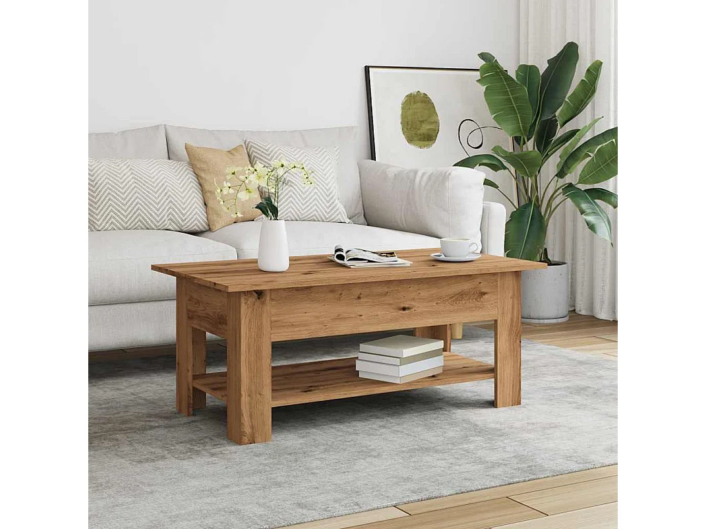 Table basse chêne artisanal 102x55x42 cm bois d'ingénierie