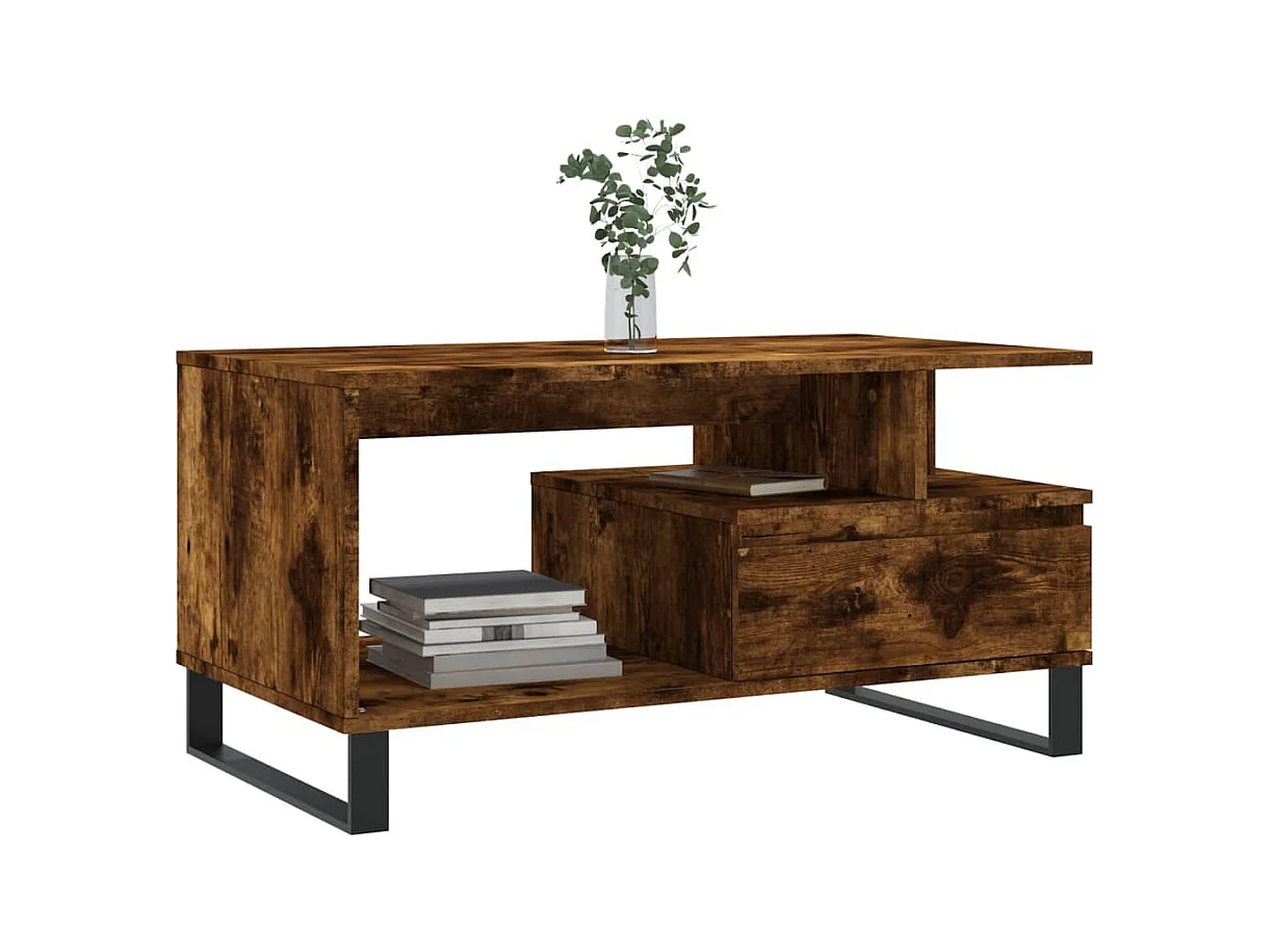 Table basse Chêne fumé 90x49x45 cm Bois d'ingénierie