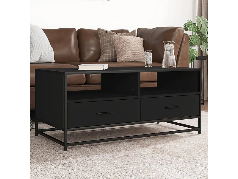 Tavolino nero 100x50x45 cm in legno ingegnerizzato e metallo