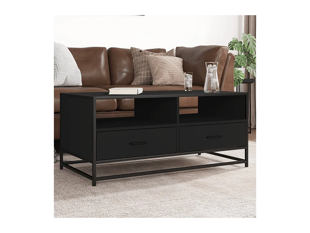 Table basse noir 100x50x45 cm bois d'ingénierie et métal