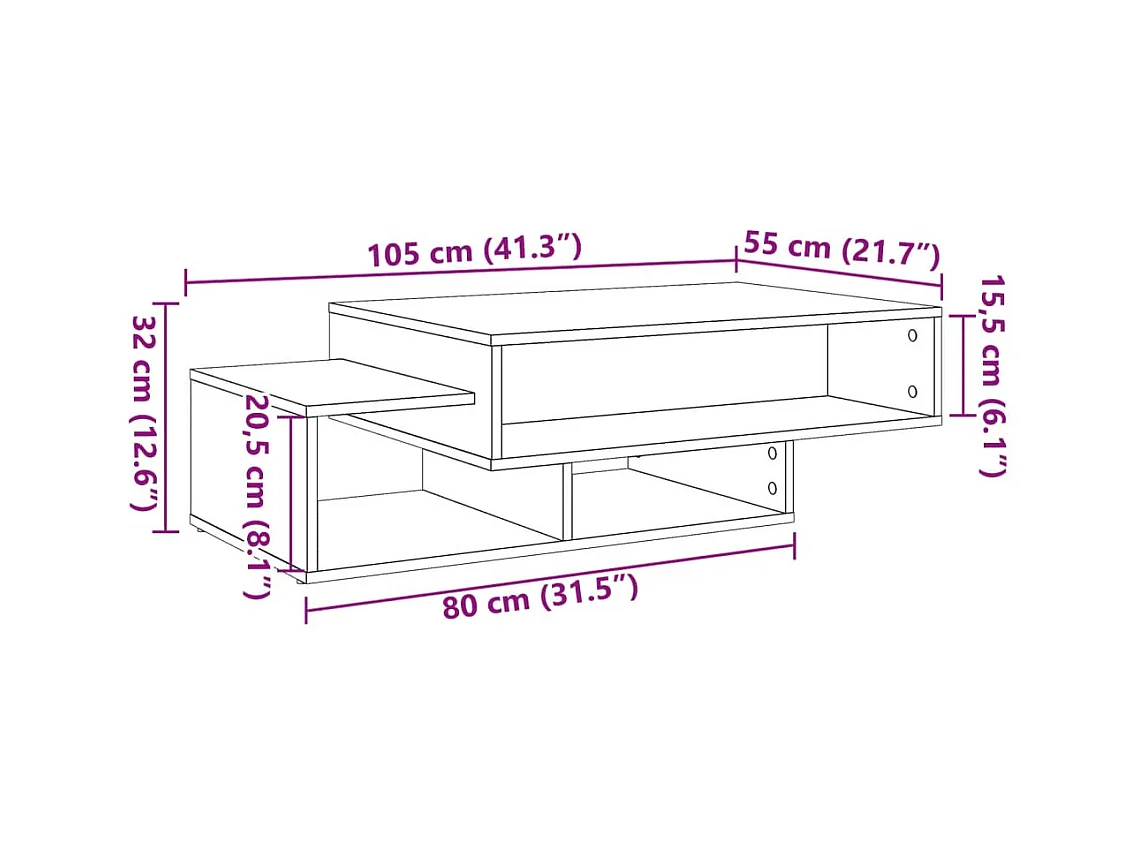 Mesa de centro madera vieja 105x55x32 cm madera de ingeniería