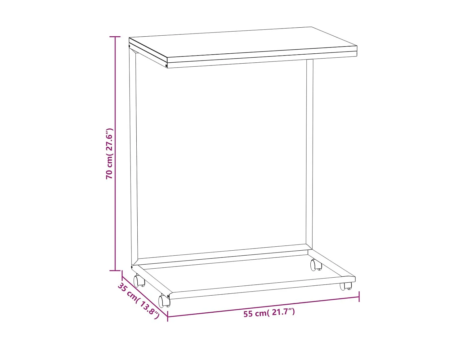 Table d'appoint avec roues noir 55x35x70 cm bois d'ingénierie