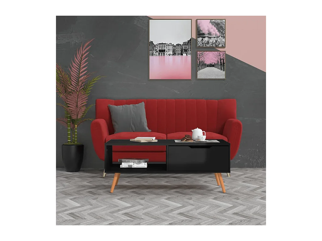 Table basse Noir brillant 100x49,5x43 cm Bois d'ingénierie