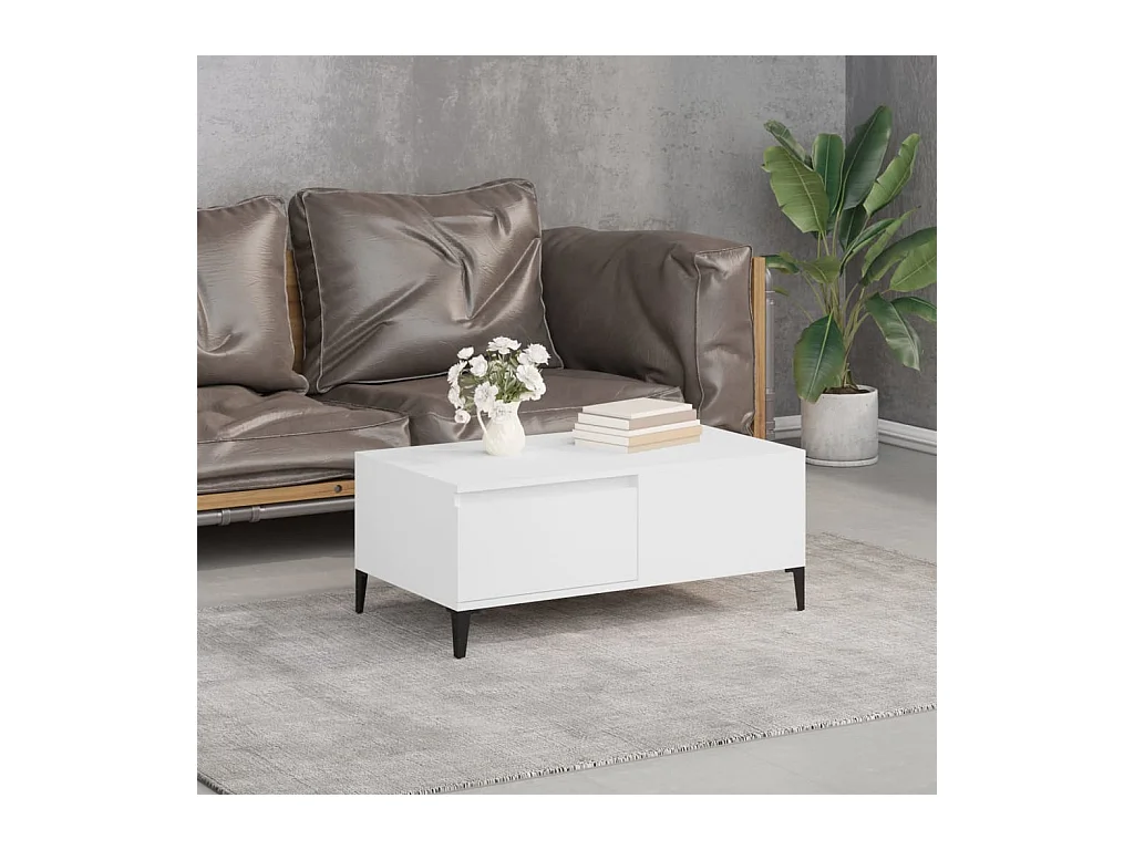 Table basse Blanc 90x50x36,5 cm Bois d'ingénierie