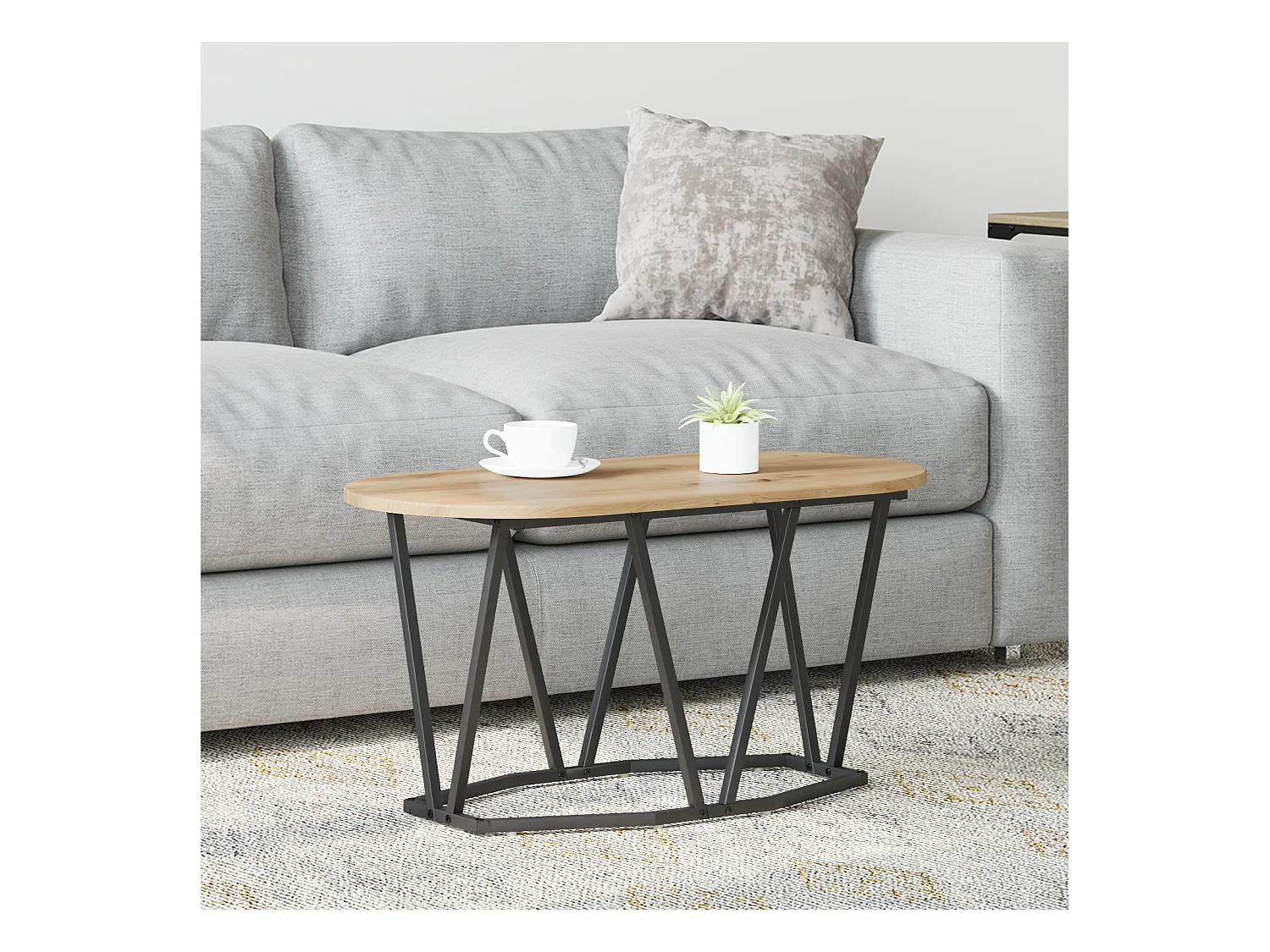 Table basse en chêne, artisanale, 80x40x40,5 cm en bois d'ingénierie et métal