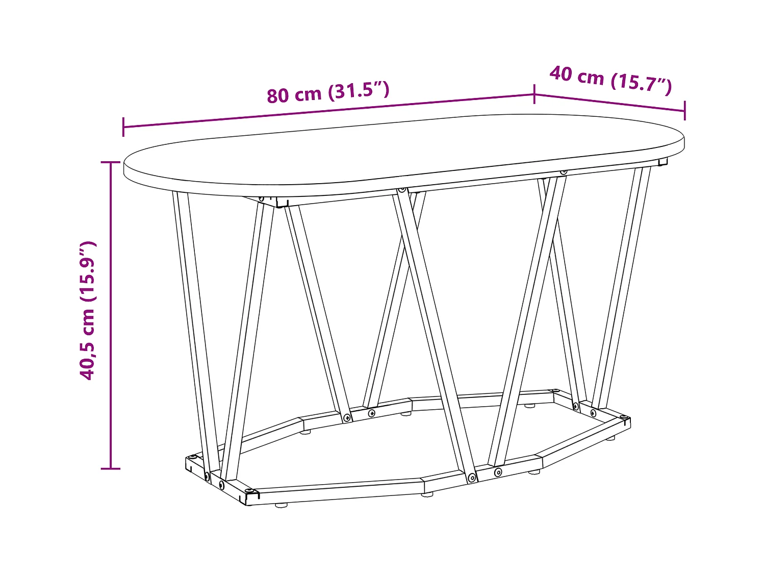 Table basse en chêne, artisanale, 80x40x40,5 cm en bois d'ingénierie et métal