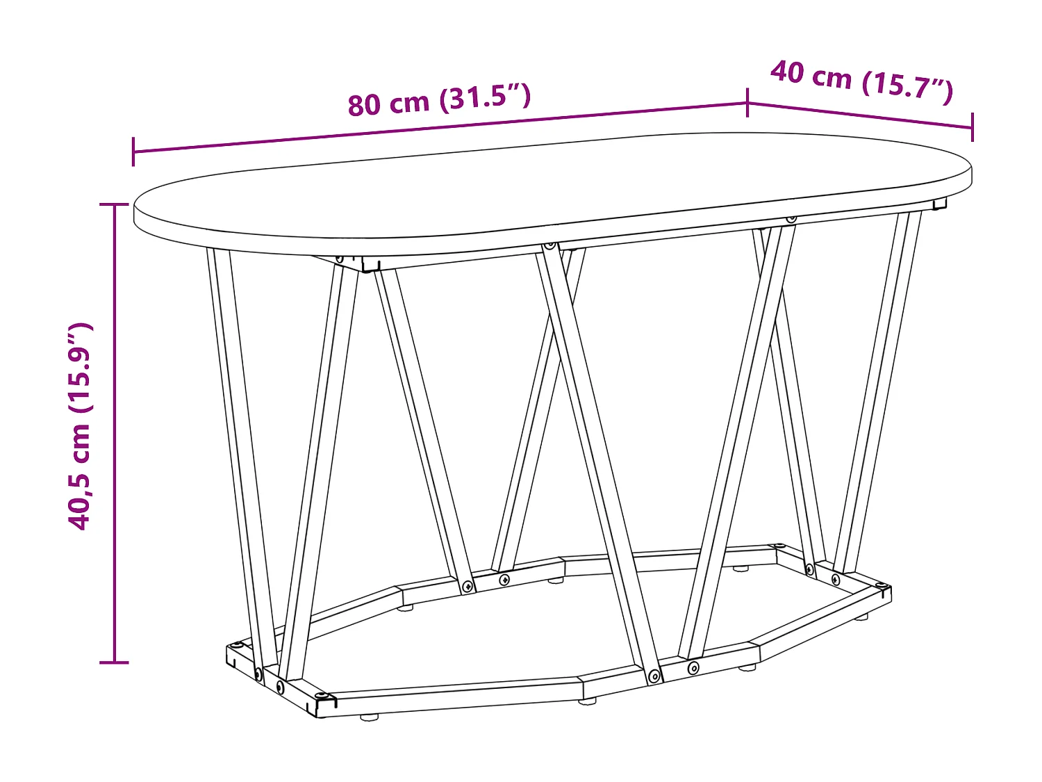 Table basse en chêne, artisanale, 80x40x40,5 cm en bois d'ingénierie et métal