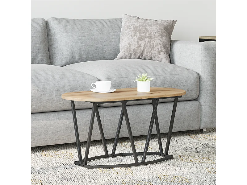 Table basse en chêne, artisanale, 80x40x40,5 cm en bois d'ingénierie et métal