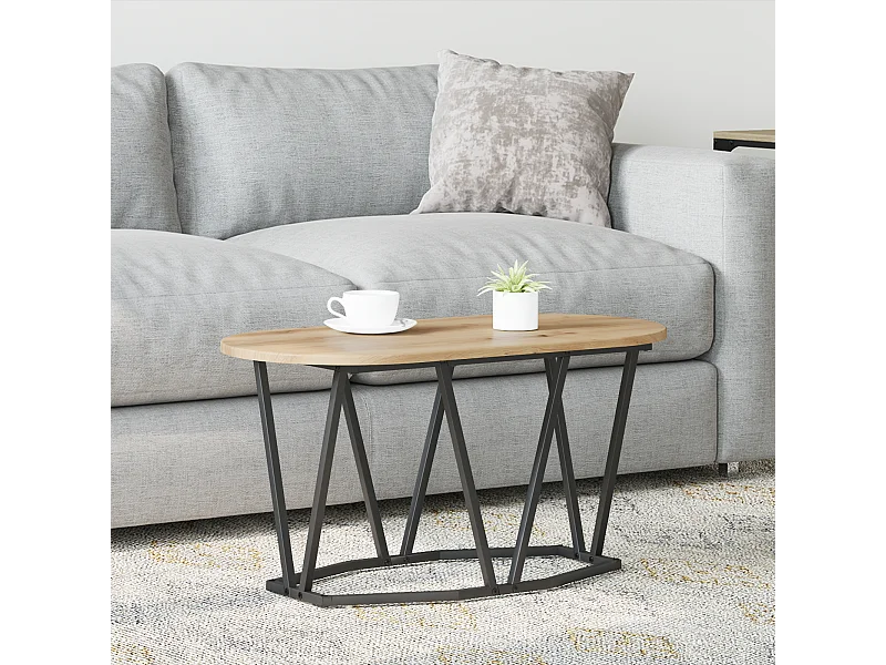 Handgefertigter Couchtisch aus Eiche, 80x40x40,5 cm, aus Holzwerkstoff und Metall