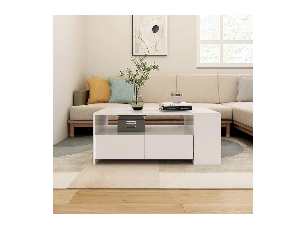 Table basse blanc 102x55x42 cm bois d'ingénierie