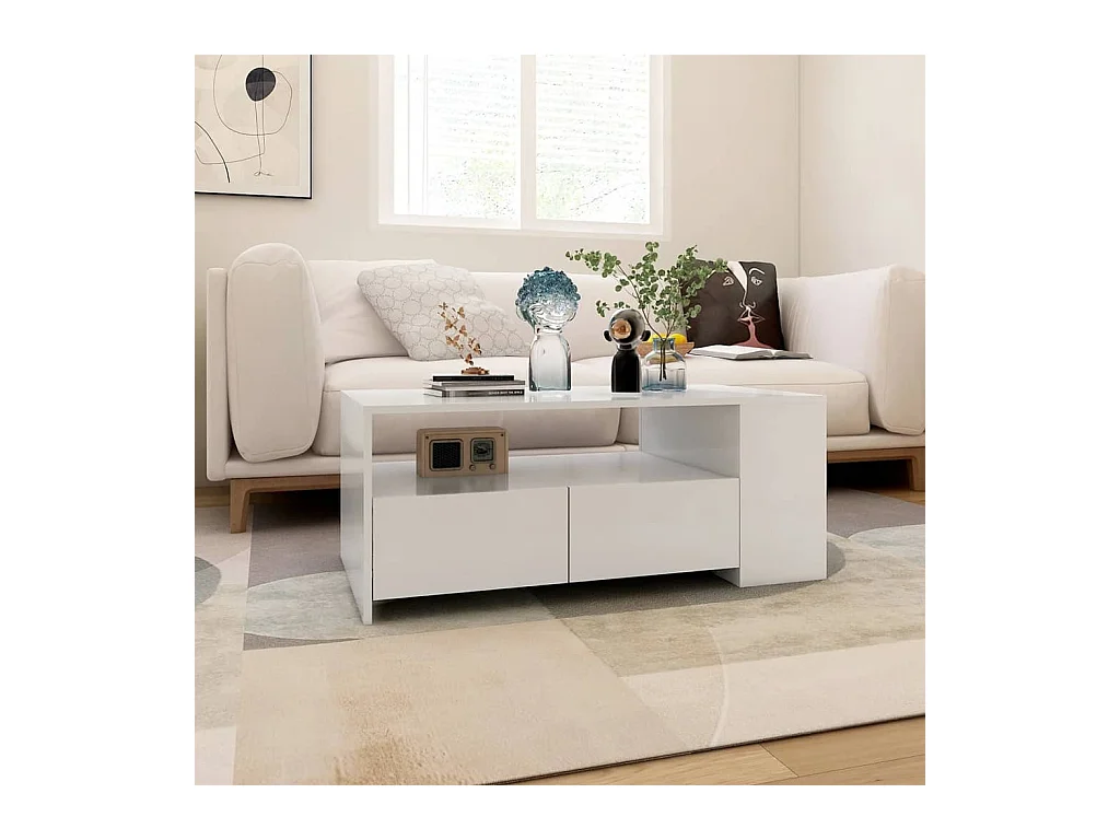 Table basse blanc 102x55x42 cm bois d'ingénierie