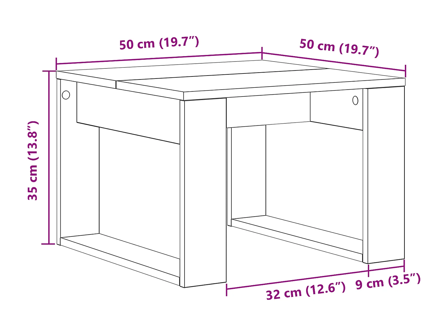 Table d'appoint en chêne noir - 50x50x35 cm, en bois d'ingénierie