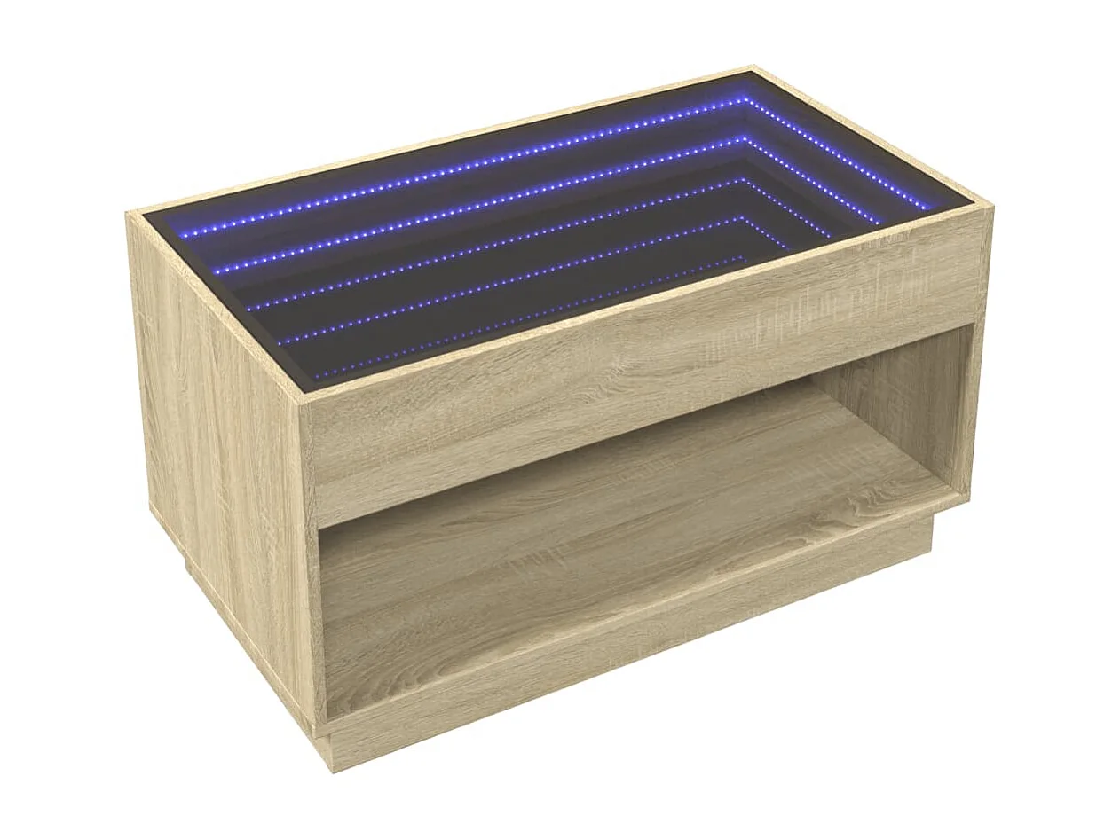 Mesa de centro con LED infinito roble Sonoma 90x50x50 cm