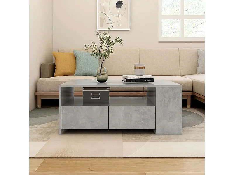 Mesa de centro gris hormigón 102x55x42 cm madera de ingeniería