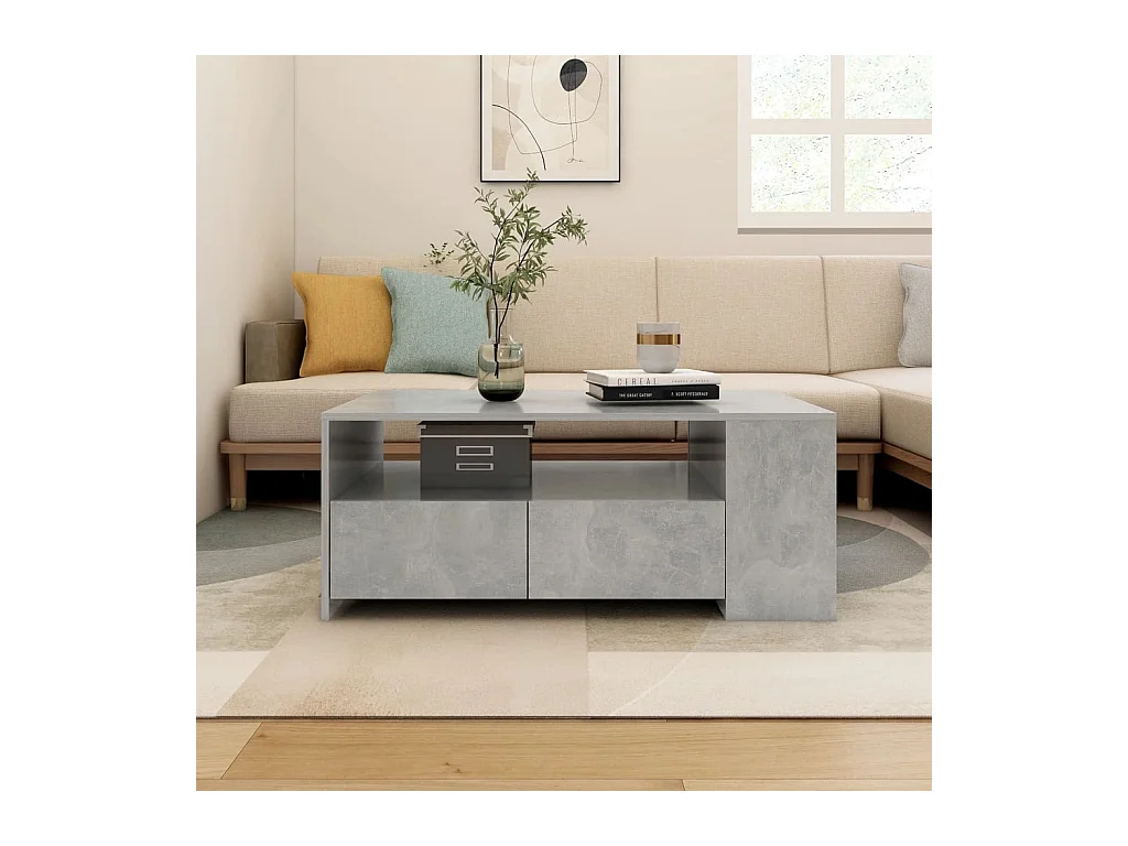 Table basse gris béton 102x55x42 cm bois d'ingénierie