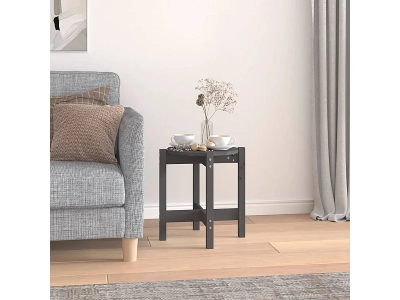 Table basse Gris Ø 42,5x45 cm Bois massif de pin