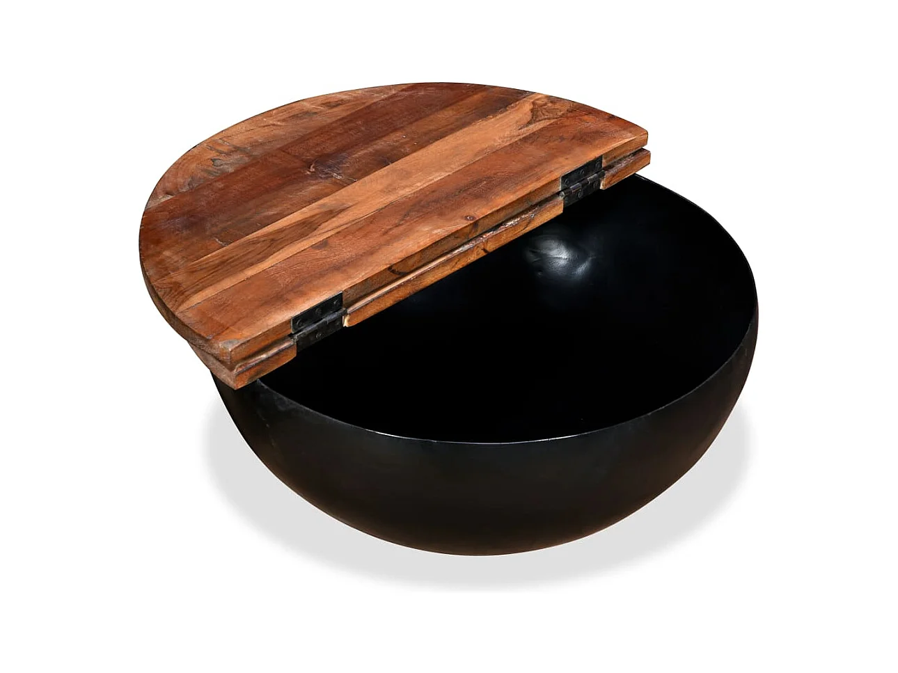 Table basse Bois de récupération massif Noir Forme de bol