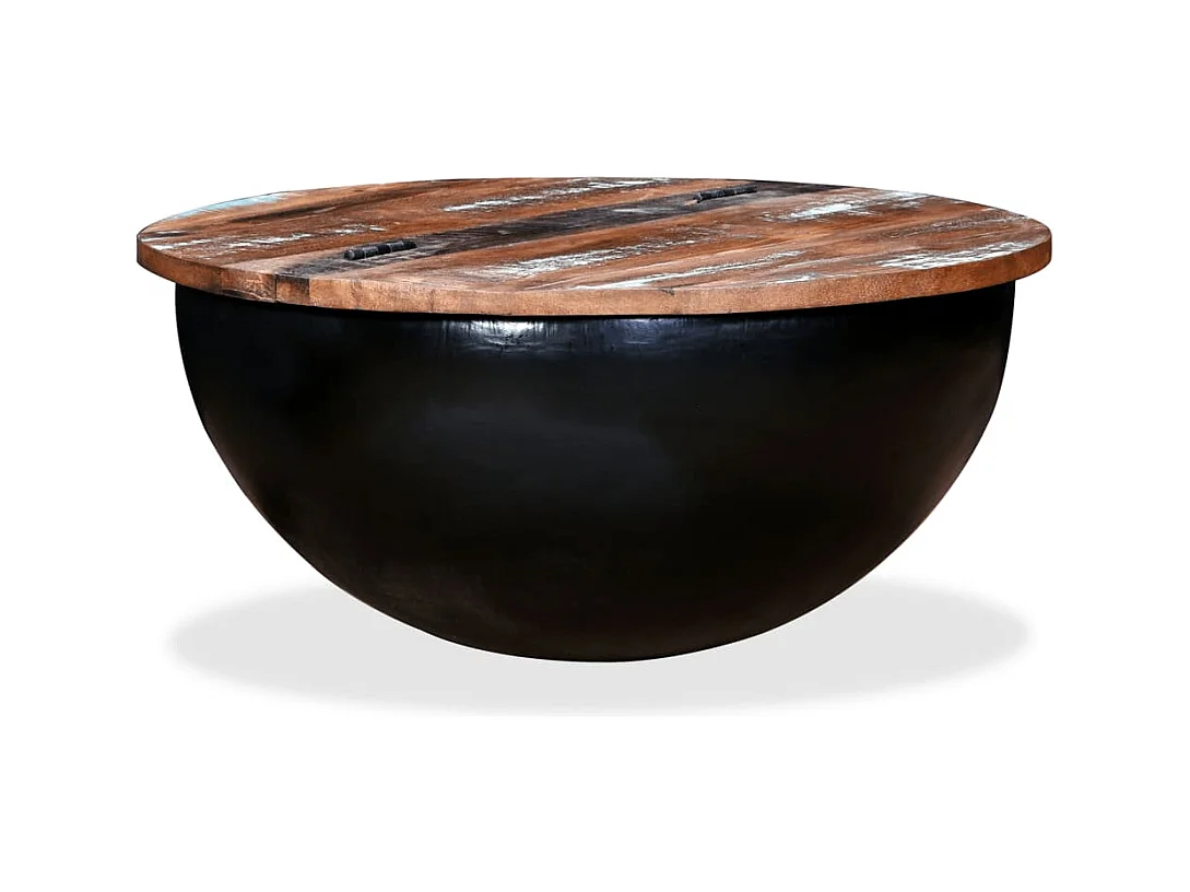 Table basse Bois de récupération massif Noir Forme de bol