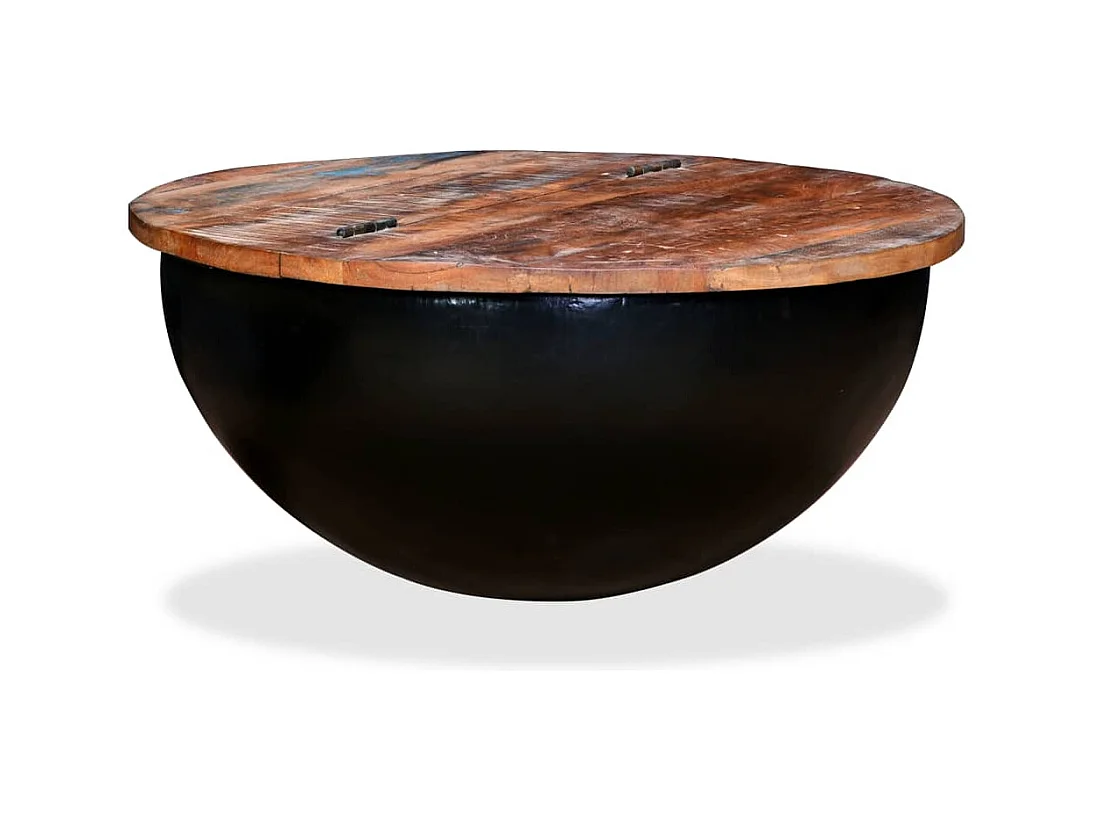 Table basse Bois de récupération massif Noir Forme de bol