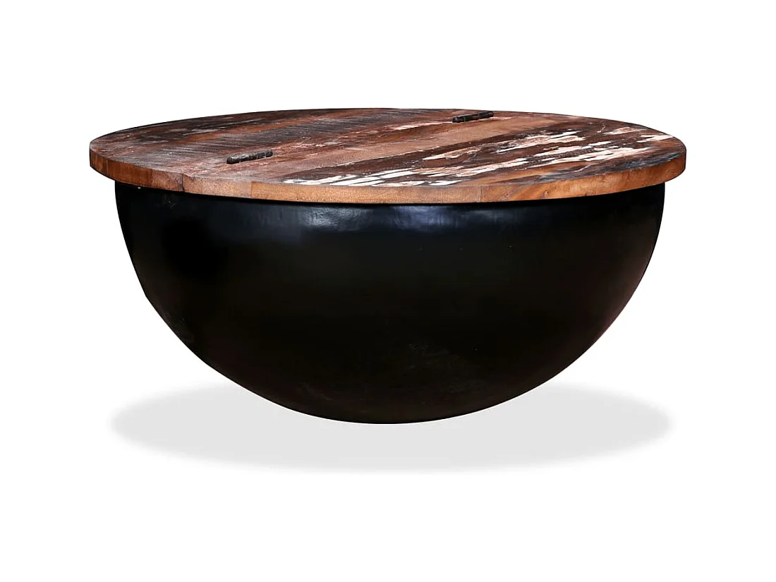 Table basse Bois de récupération massif Noir Forme de bol