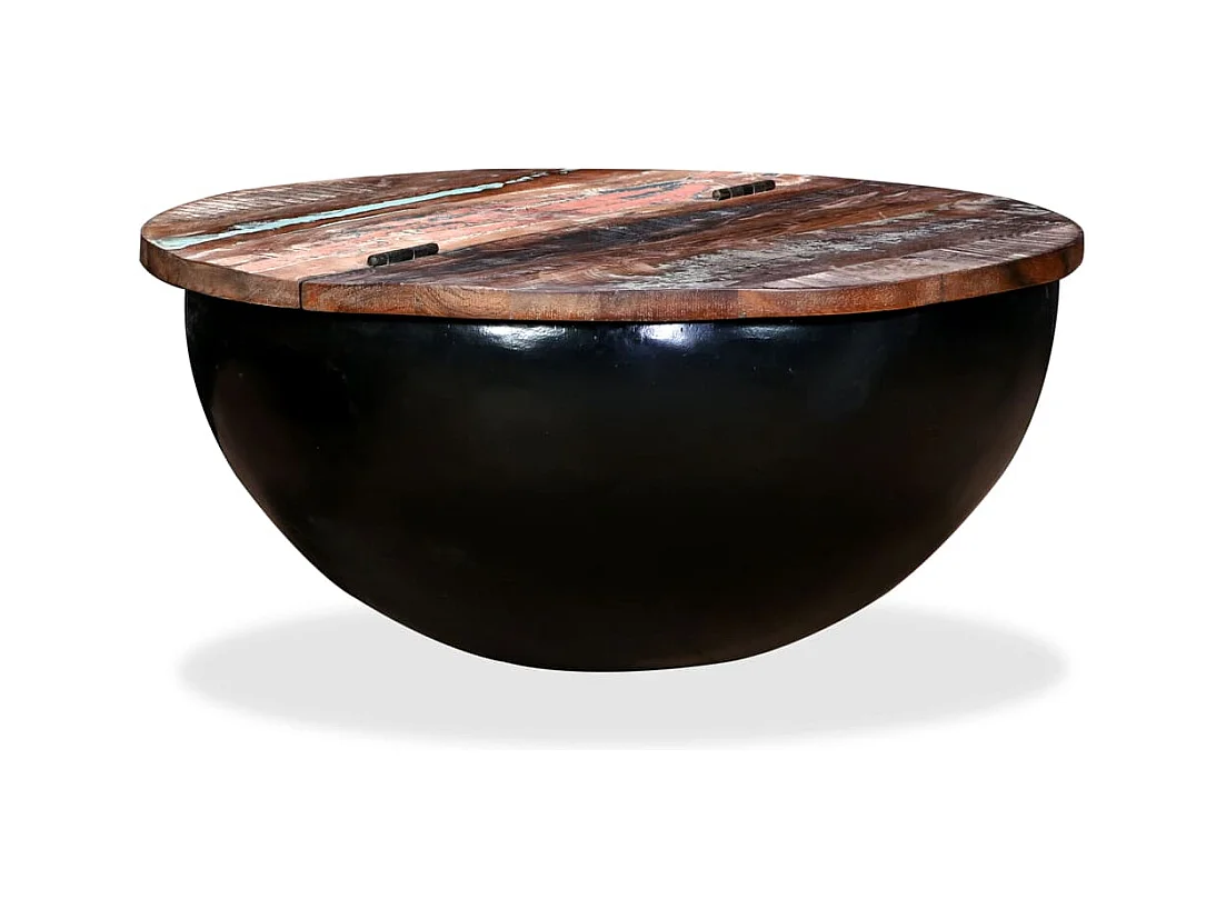 Table basse Bois de récupération massif Noir Forme de bol