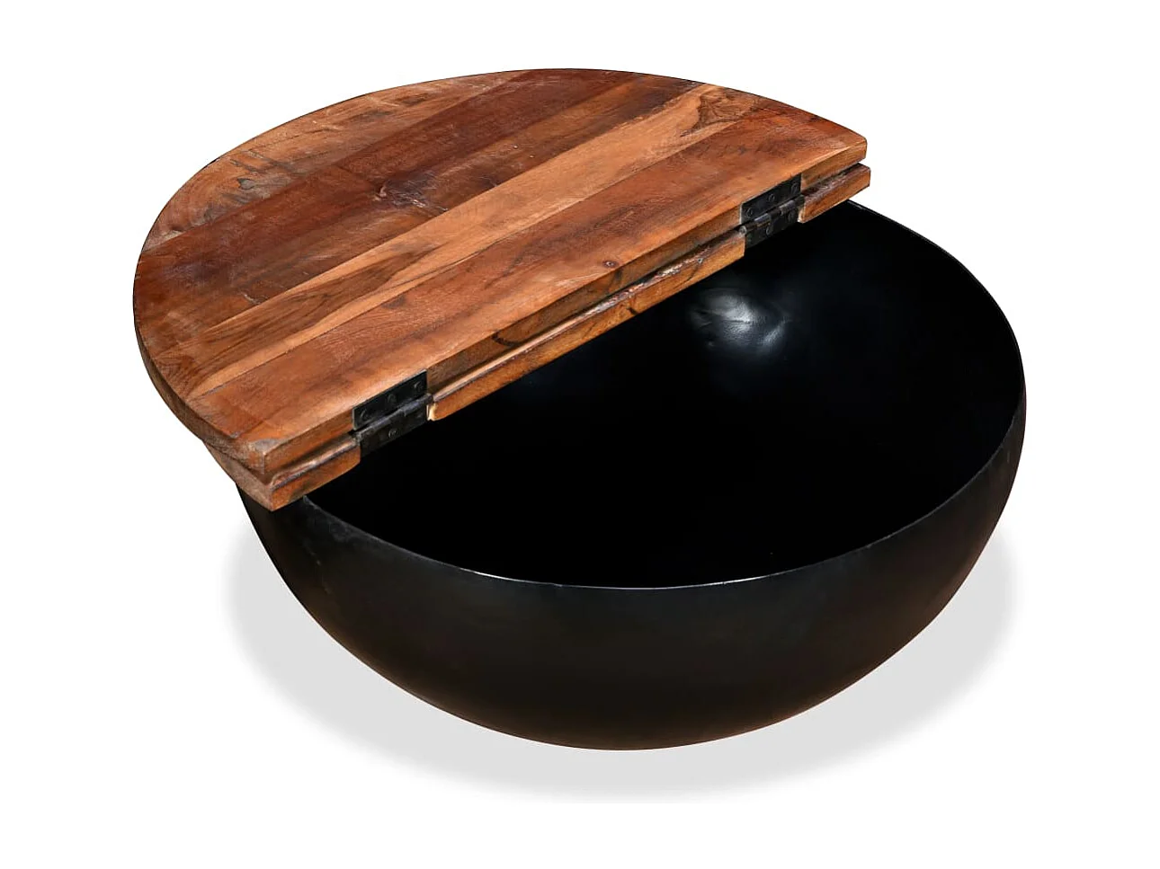 Couchtisch aus massivem Altholz in schwarzer Schalenform