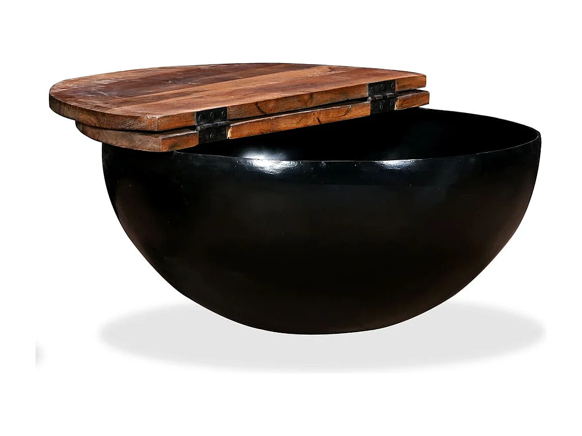 Couchtisch aus massivem Altholz in schwarzer Schalenform