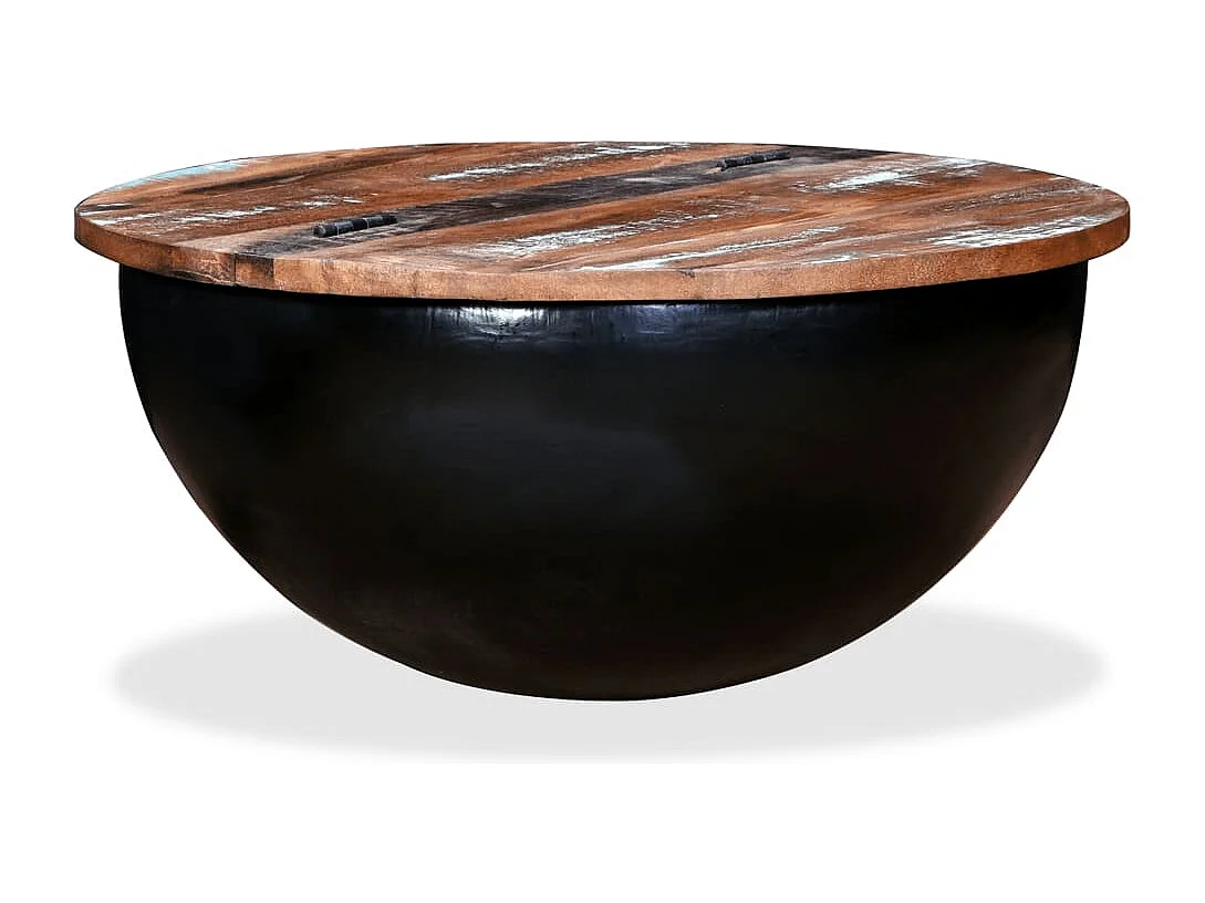 Couchtisch aus massivem Altholz in schwarzer Schalenform