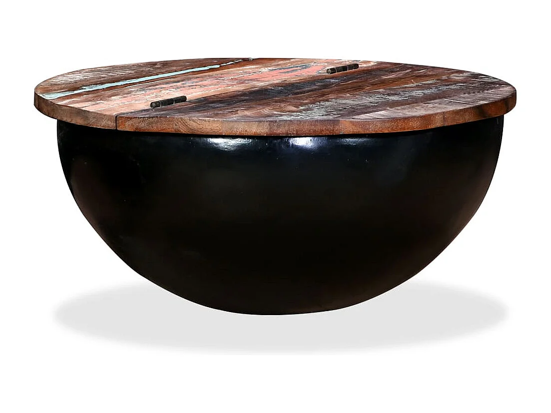 Couchtisch aus massivem Altholz in schwarzer Schalenform