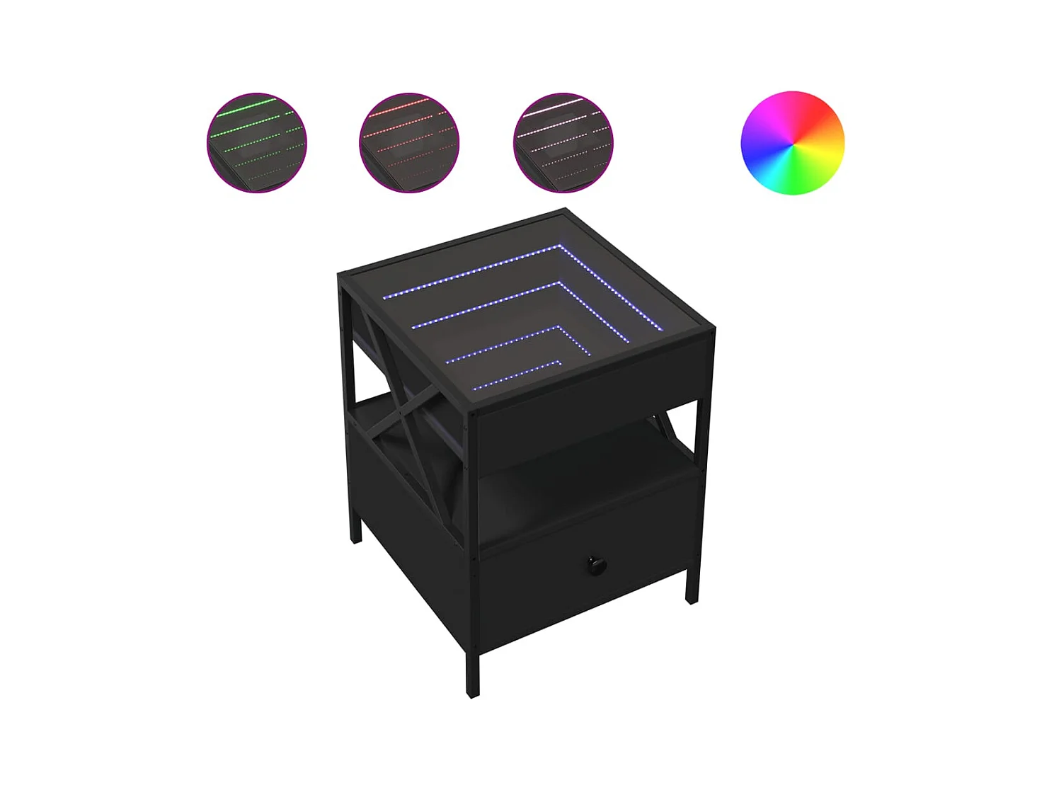 Table basse avec LED Infinity noir 40x40x51 cm