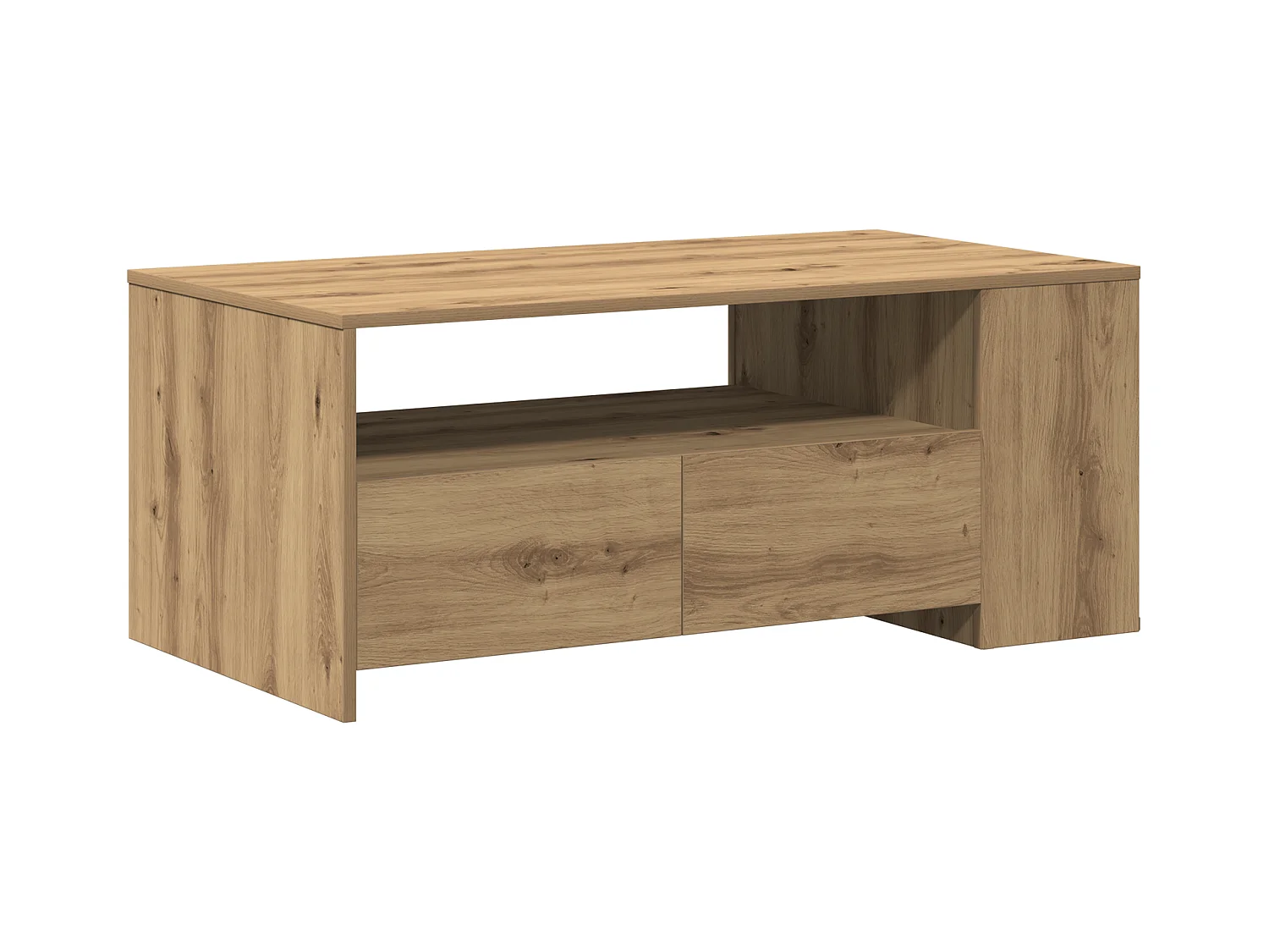 Table basse - Chêne artisanal - 102x55x43,5 cm - Fabriquée en bois d'ingénierie