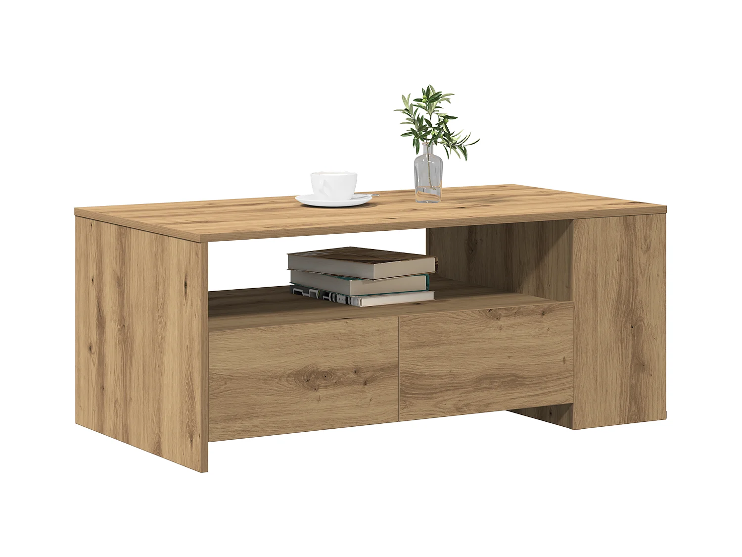 Table basse - Chêne artisanal - 102x55x43,5 cm - Fabriquée en bois d'ingénierie