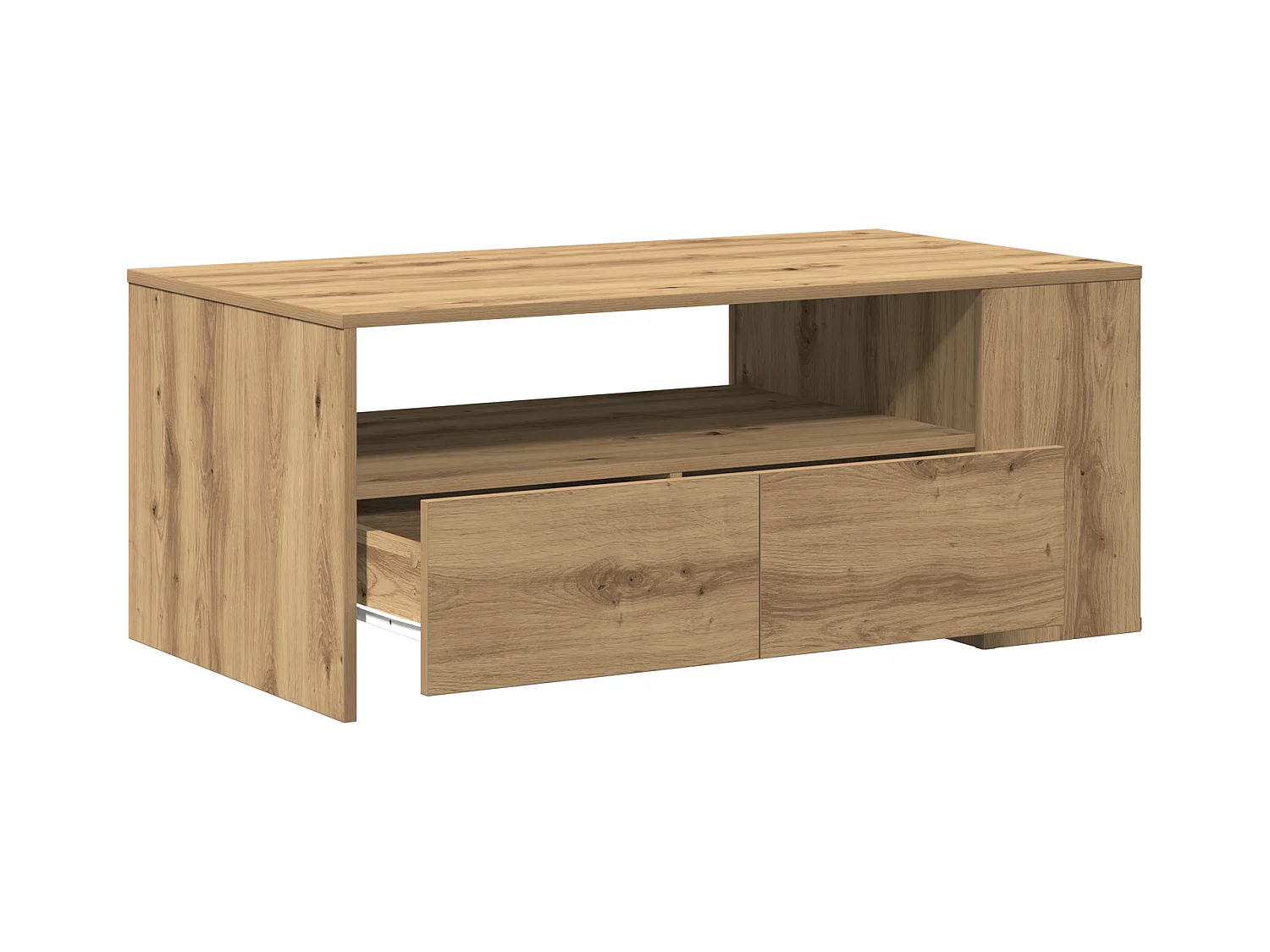 Table basse - Chêne artisanal - 102x55x43,5 cm - Fabriquée en bois d'ingénierie