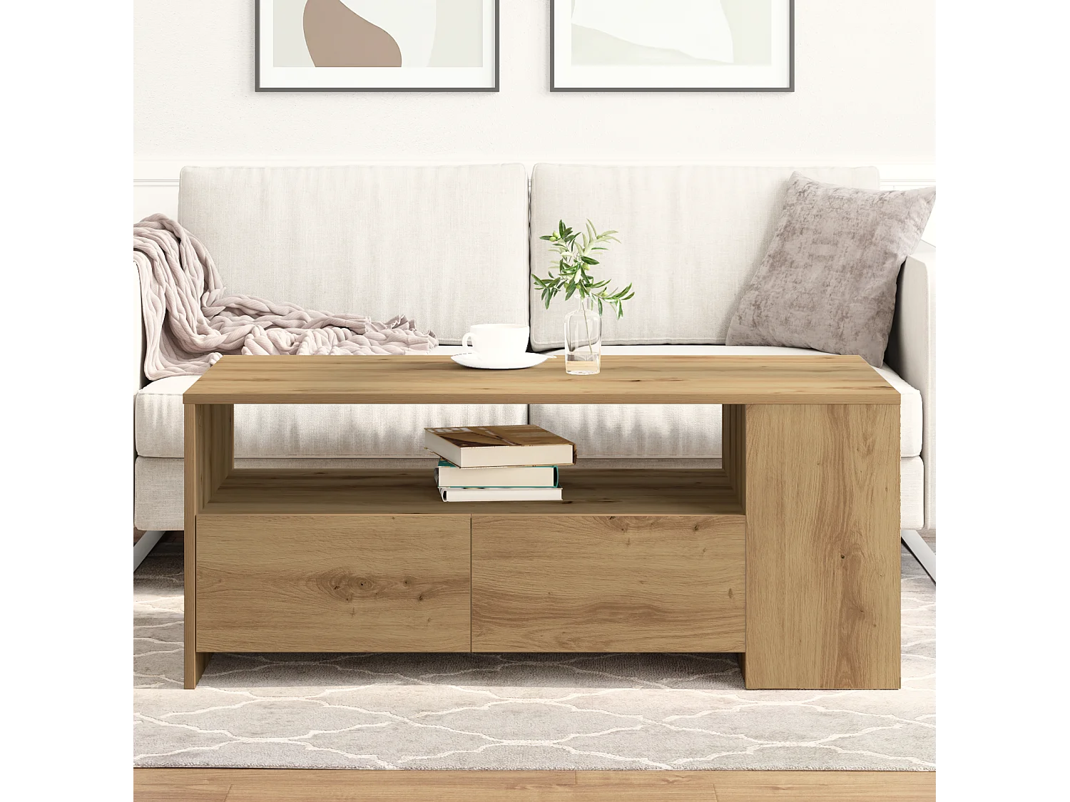 Salontafel - Handgemaakt eikenhout - 102x55x43,5 cm - Gemaakt van bewerkt hout