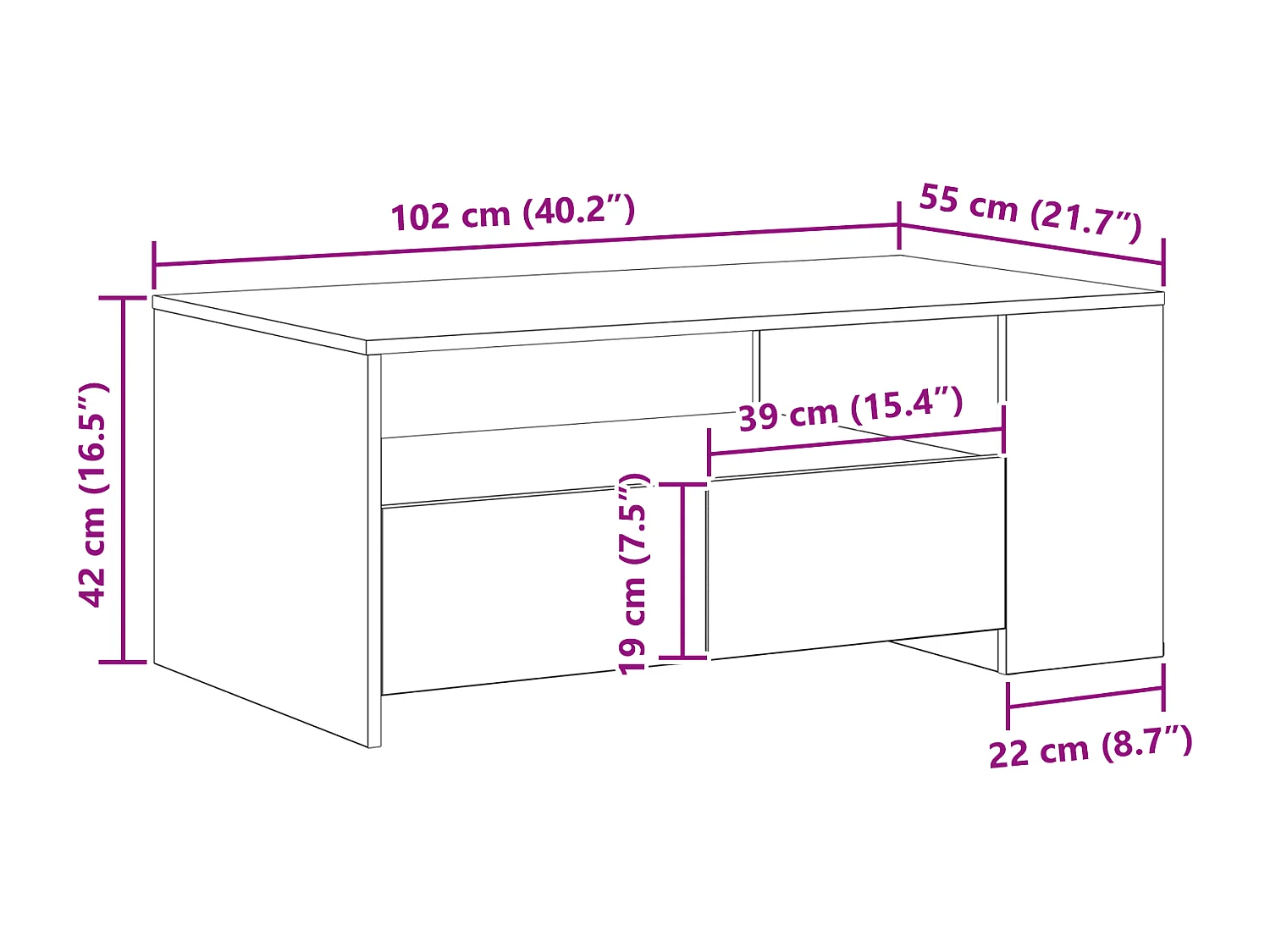 Salontafel - Handgemaakt eikenhout - 102x55x43,5 cm - Gemaakt van bewerkt hout