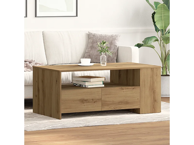 Salontafel - Handgemaakt eikenhout - 102x55x43,5 cm - Gemaakt van bewerkt hout