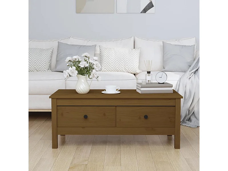 Tavolino da caffè color miele 100x50x40 cm in legno massello di pino