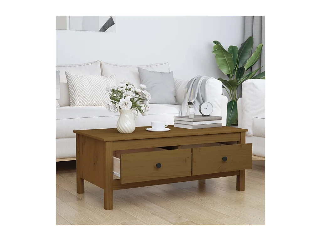 Table basse Marron miel 100x50x40 cm Bois massif de pin