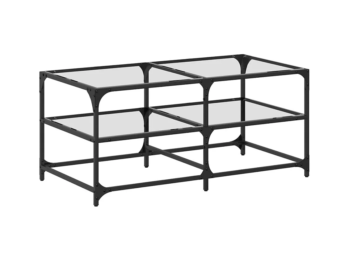 Tavolino con piano in vetro trasparente 98,5x50x45cm acciaio