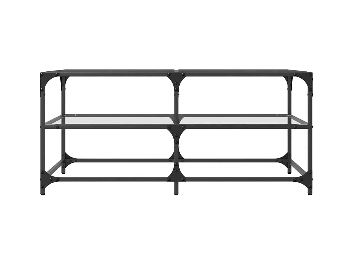 Tavolino con piano in vetro trasparente 98,5x50x45cm acciaio