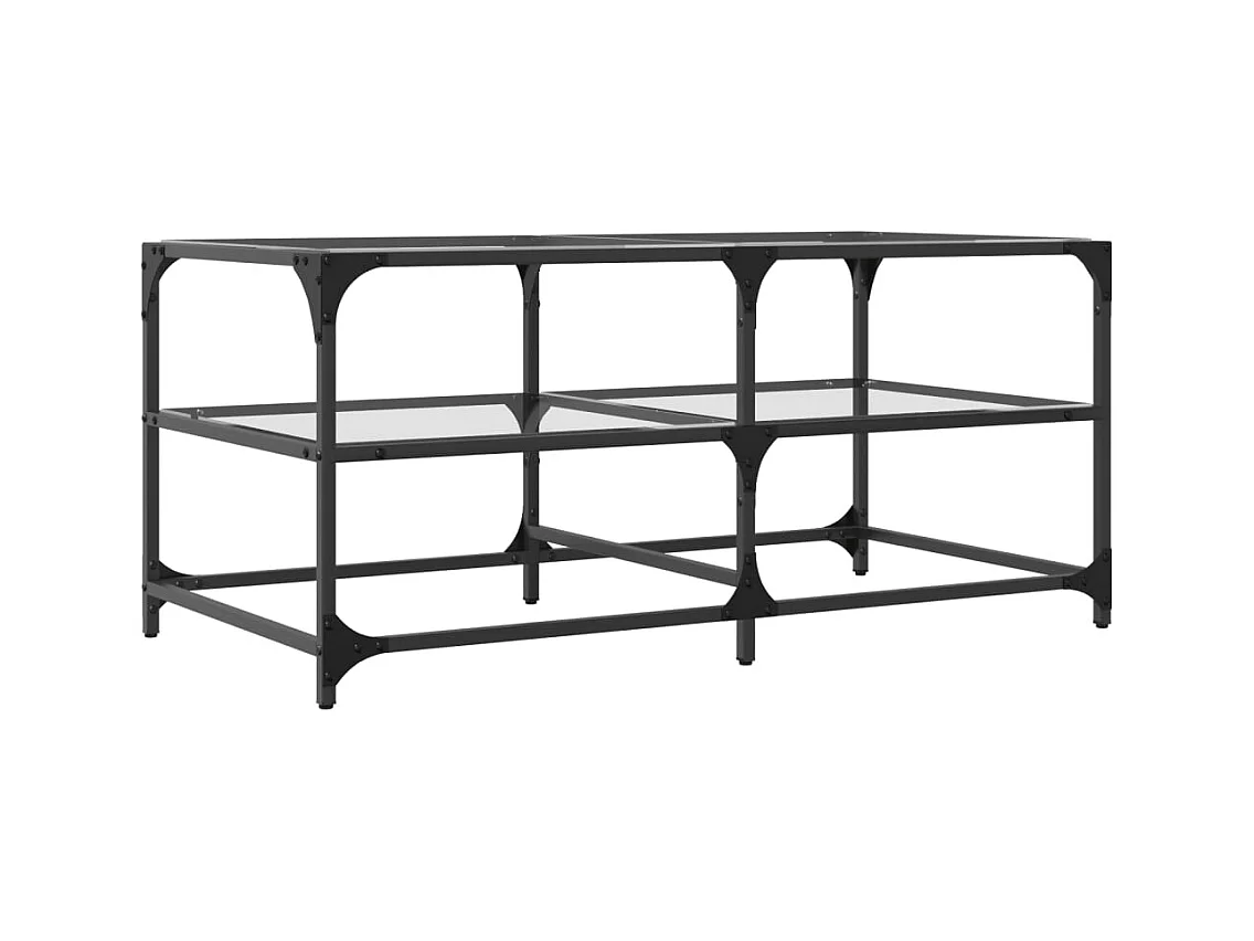 Tavolino con piano in vetro trasparente 98,5x50x45cm acciaio