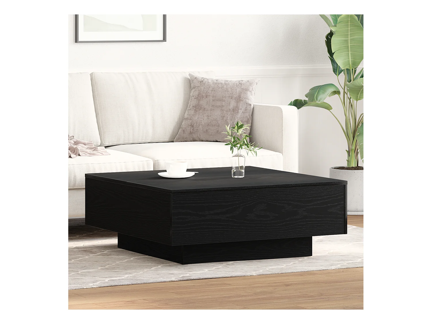 Table basse Noir Chêne 80x80x31 cm en bois