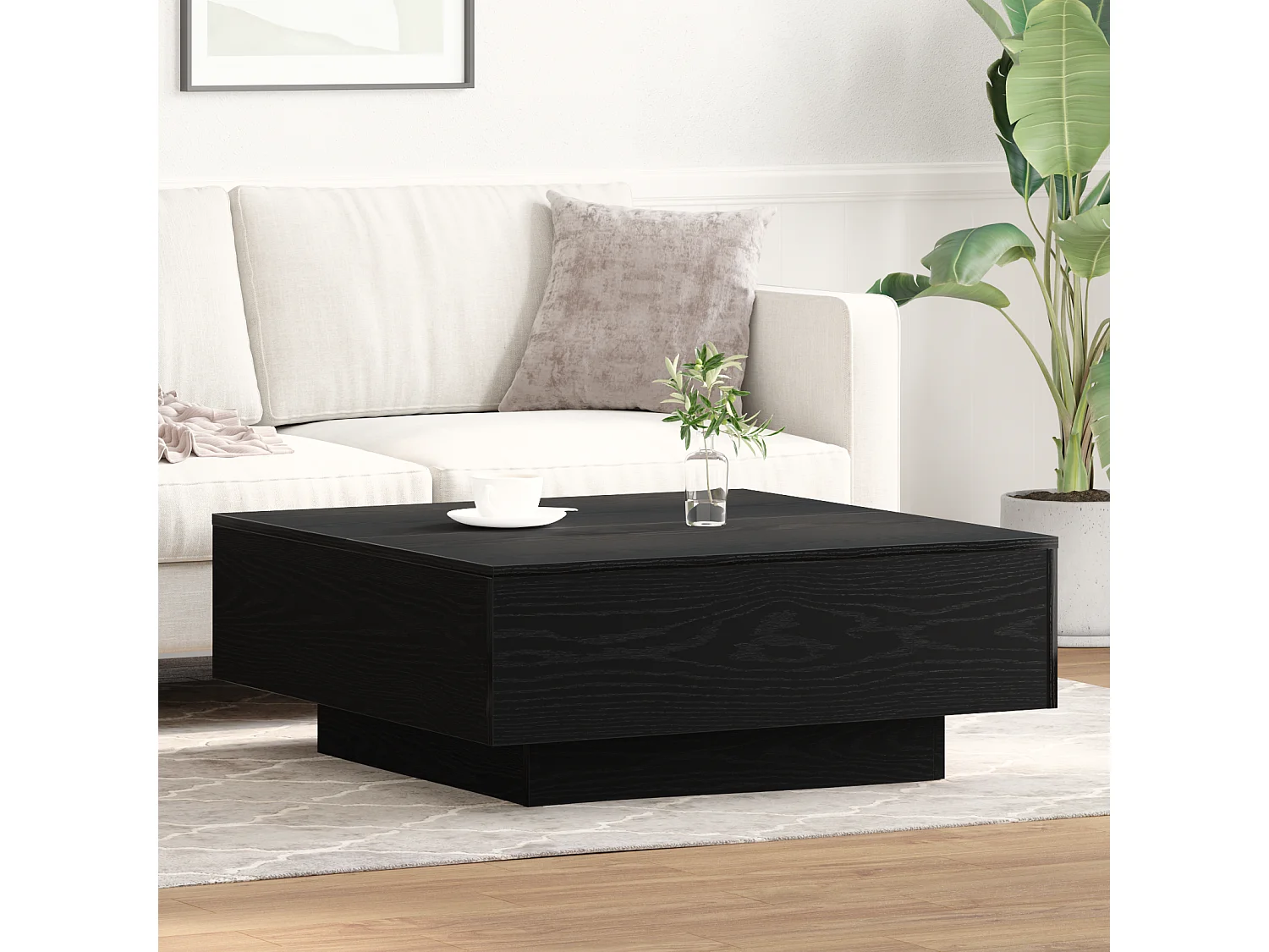 Table basse Noir Chêne 80x80x31 cm en bois