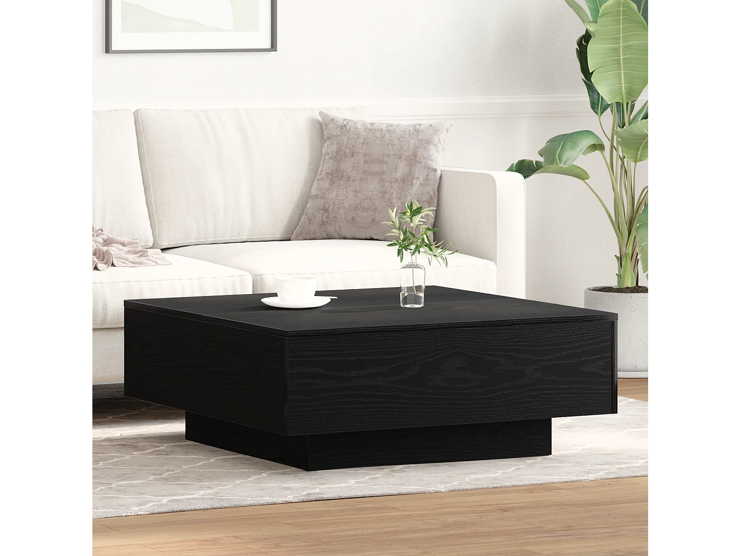 Table basse Noir Chêne 80x80x31 cm en bois