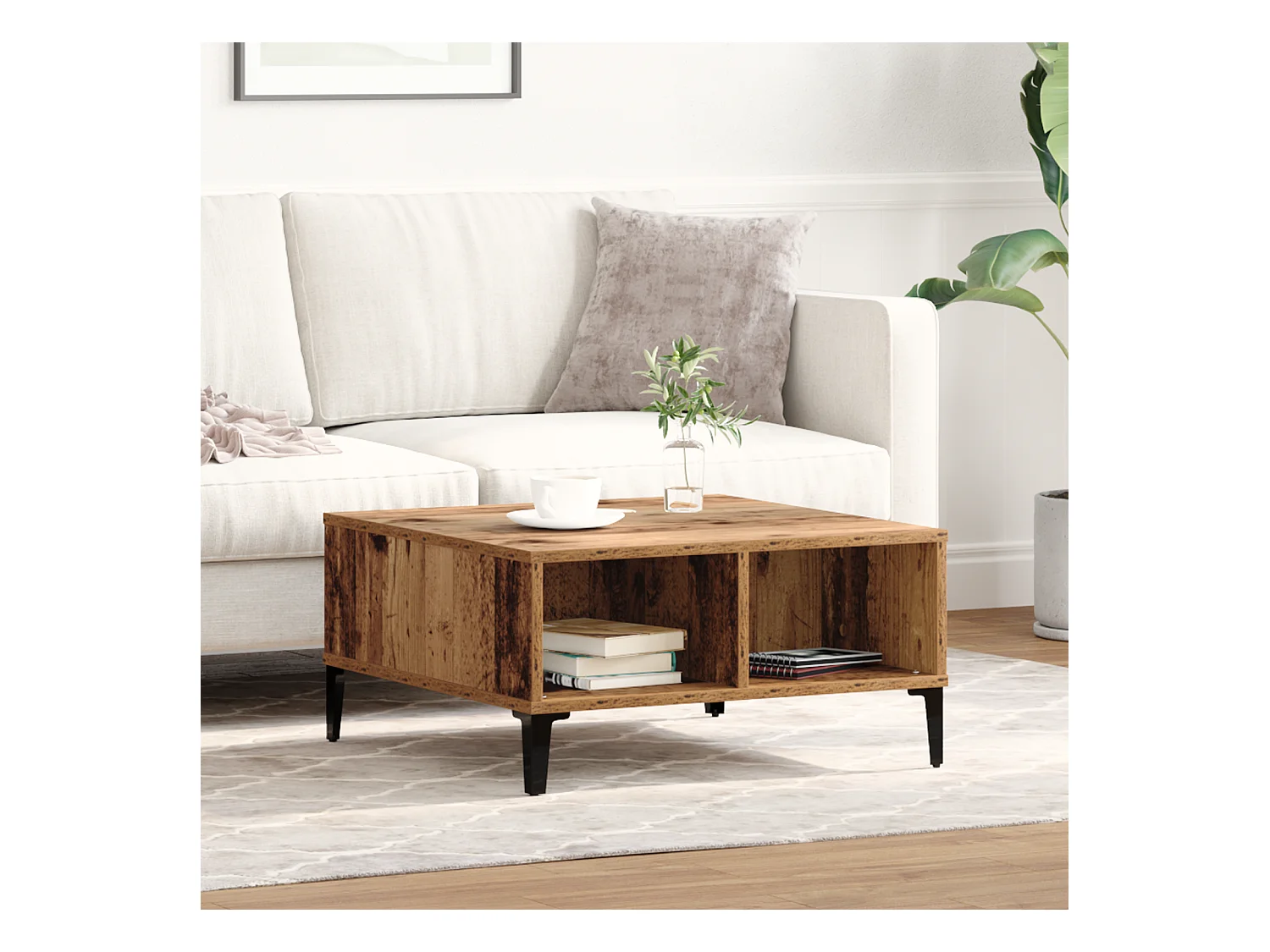 Table basse en vieux bois 60x60x30 cm en bois reconstitué